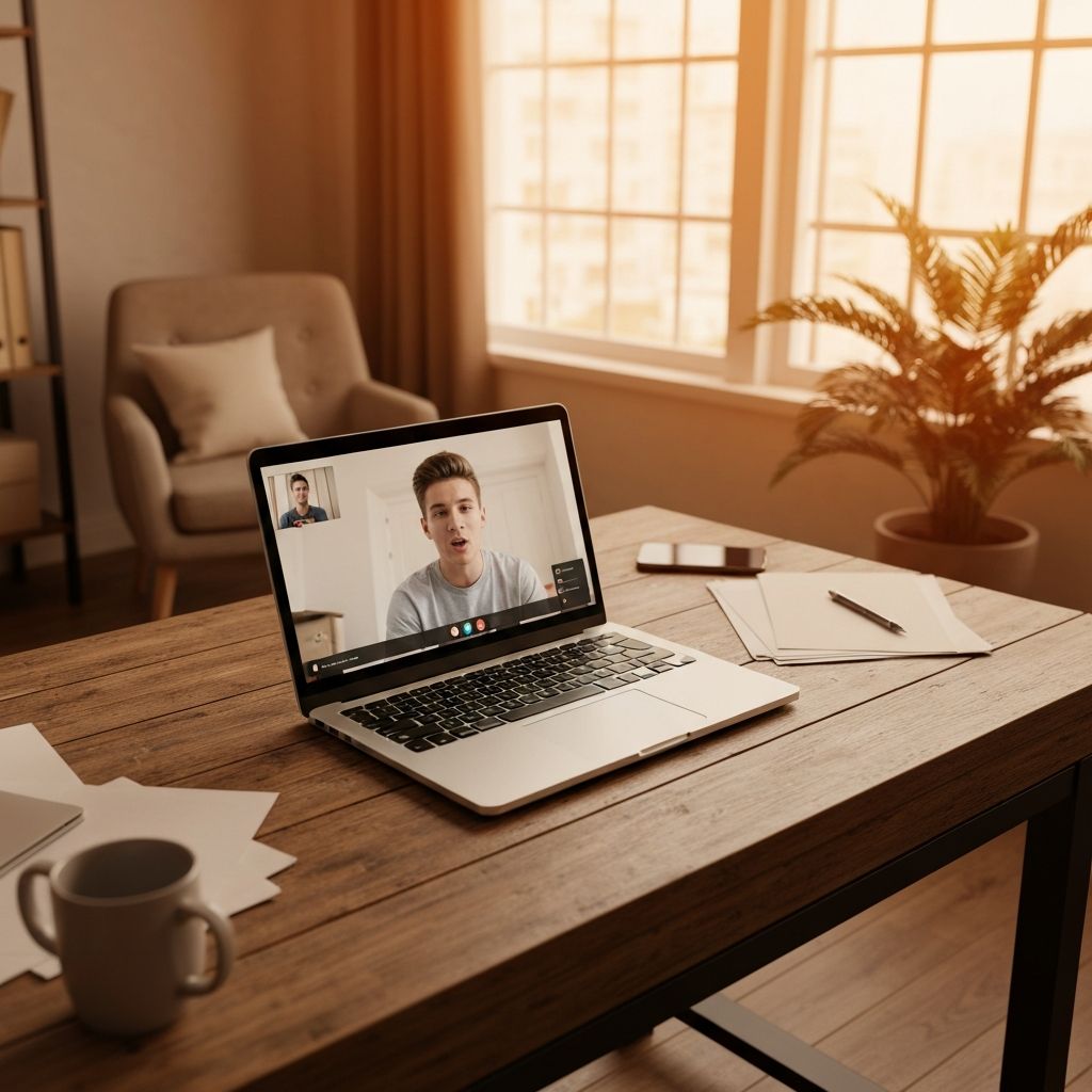 Лаптоп на маса с видеоразговор